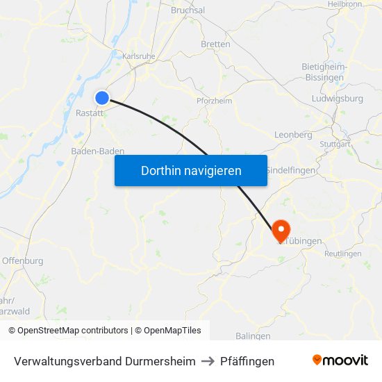 Verwaltungsverband Durmersheim to Pfäffingen map
