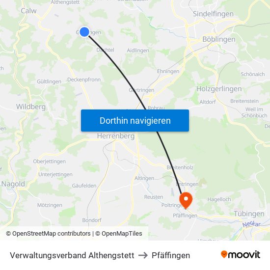 Verwaltungsverband Althengstett to Pfäffingen map