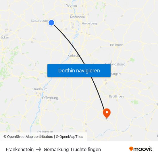 Frankenstein to Gemarkung Truchtelfingen map