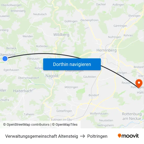 Verwaltungsgemeinschaft Altensteig to Poltringen map