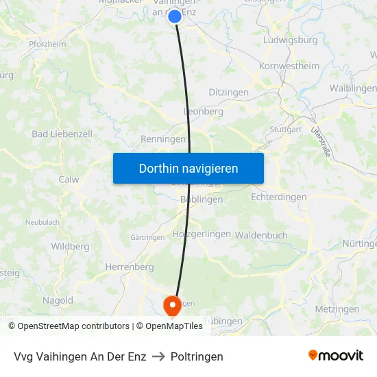 Vvg Vaihingen An Der Enz to Poltringen map