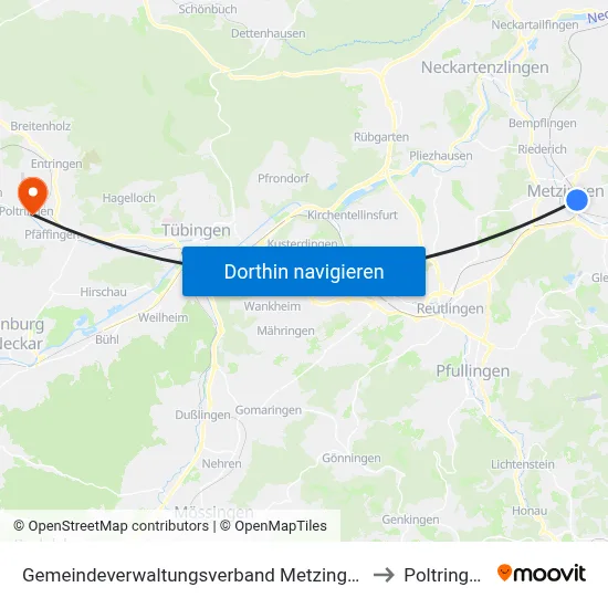 Gemeindeverwaltungsverband Metzingen to Poltringen map
