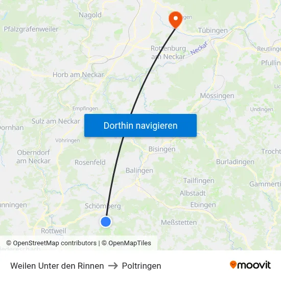 Weilen Unter den Rinnen to Poltringen map
