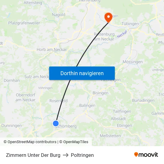 Zimmern Unter Der Burg to Poltringen map