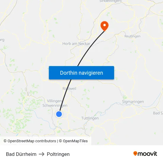 Bad Dürrheim to Poltringen map