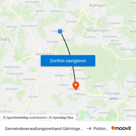 Gemeindeverwaltungsverband Gärtringen/Ehningen to Poltringen map
