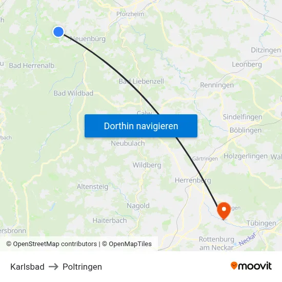 Karlsbad to Poltringen map