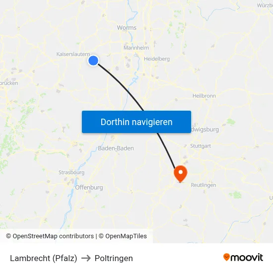 Lambrecht (Pfalz) to Poltringen map