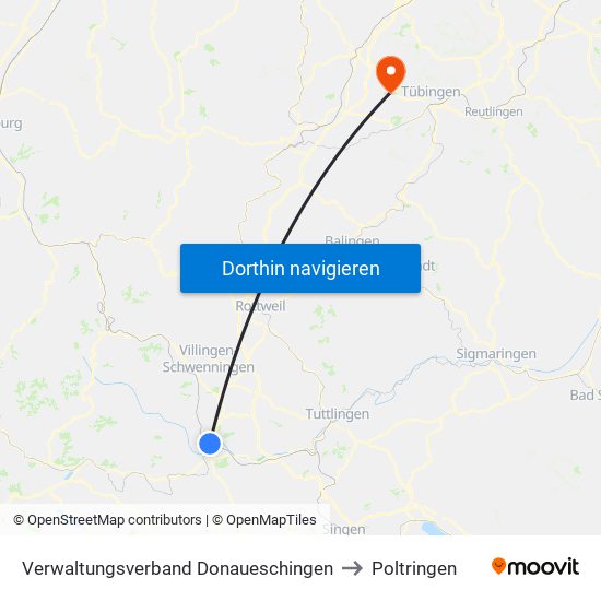 Verwaltungsverband Donaueschingen to Poltringen map