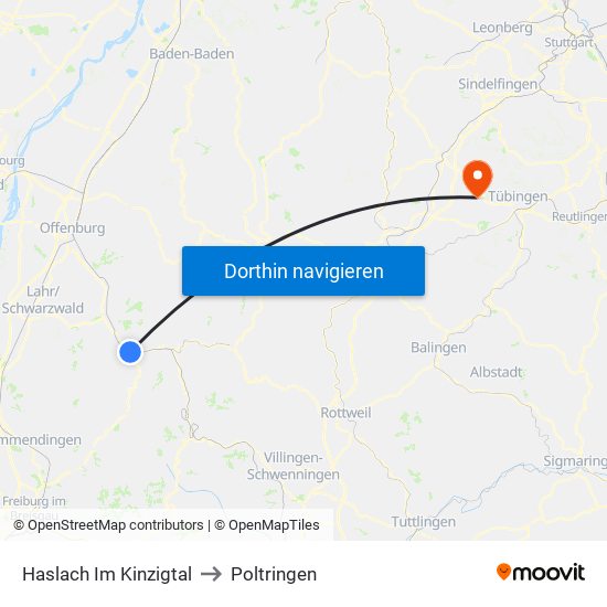 Haslach Im Kinzigtal to Poltringen map