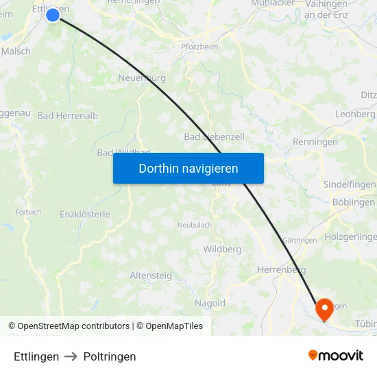 Ettlingen to Poltringen map