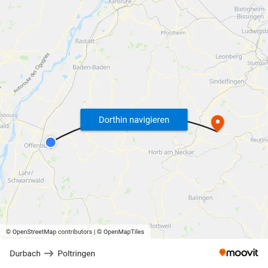 Durbach to Poltringen map
