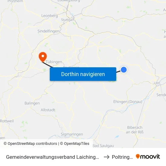 Gemeindeverwaltungsverband Laichinger Alb to Poltringen map