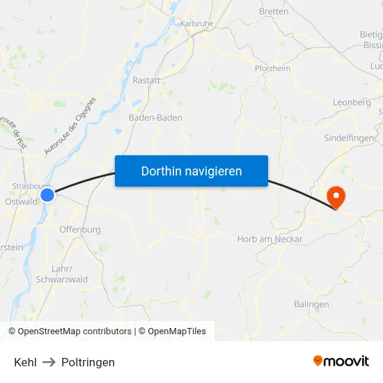 Kehl to Poltringen map