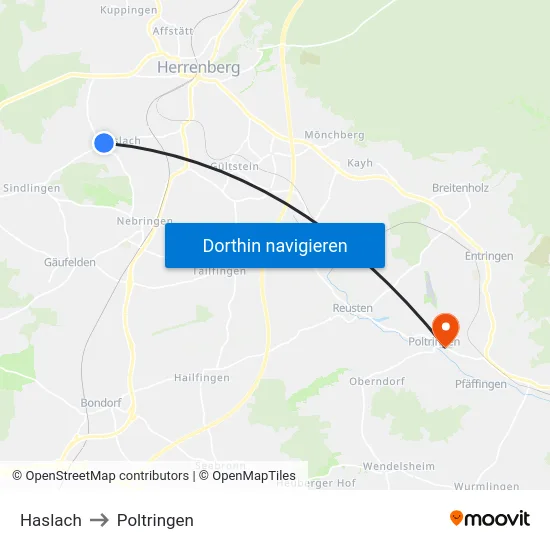 Haslach to Poltringen map