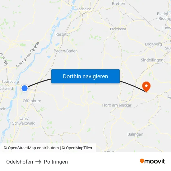 Odelshofen to Poltringen map