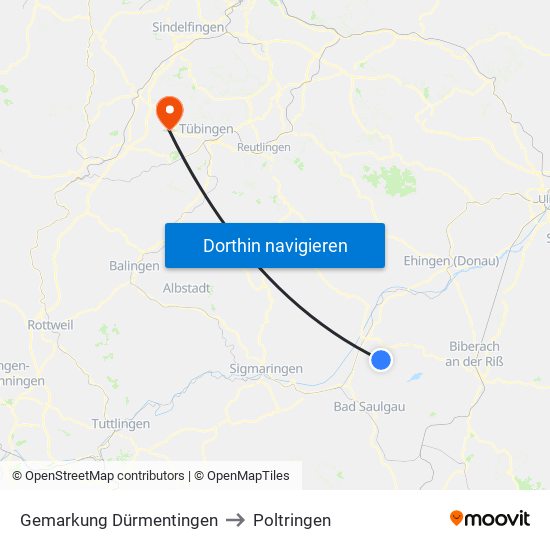 Gemarkung Dürmentingen to Poltringen map