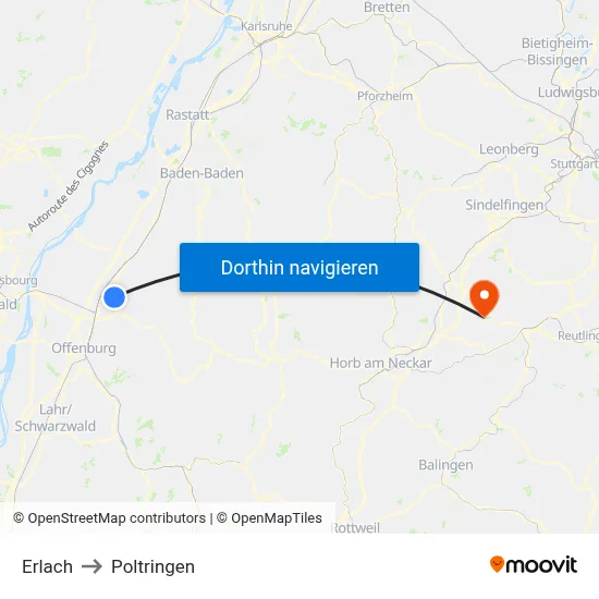 Erlach to Poltringen map