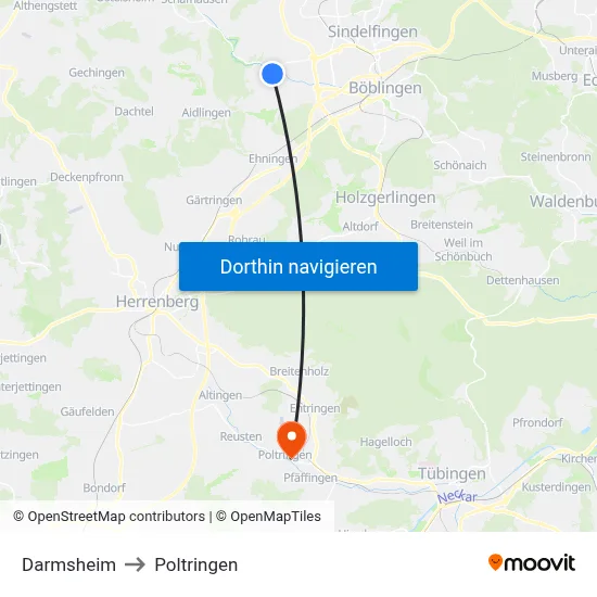 Darmsheim to Poltringen map