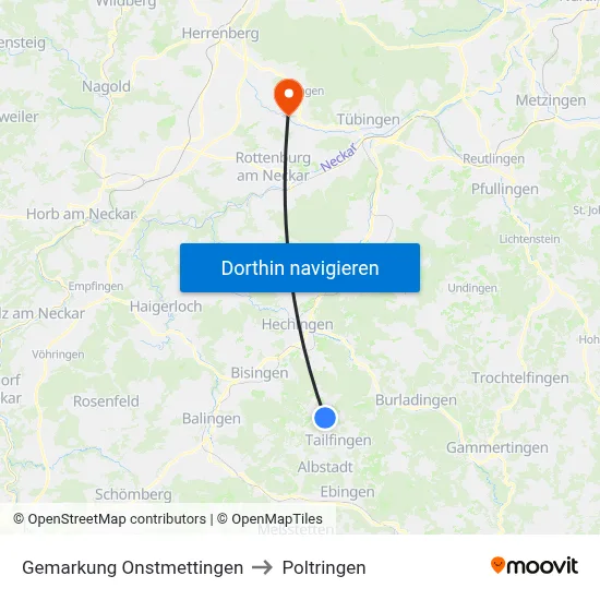 Gemarkung Onstmettingen to Poltringen map