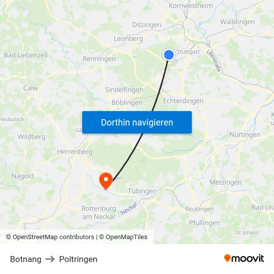 Botnang to Poltringen map