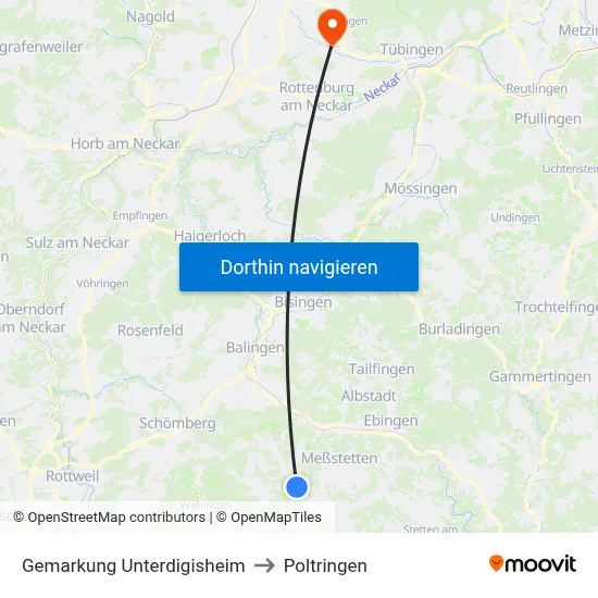 Gemarkung Unterdigisheim to Poltringen map