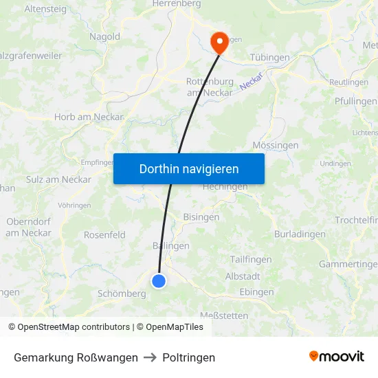 Gemarkung Roßwangen to Poltringen map