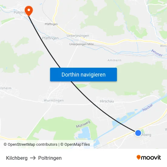 Kilchberg to Poltringen map