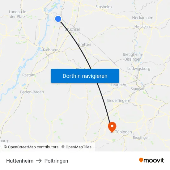 Huttenheim to Poltringen map