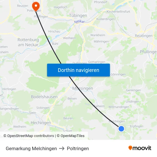 Gemarkung Melchingen to Poltringen map