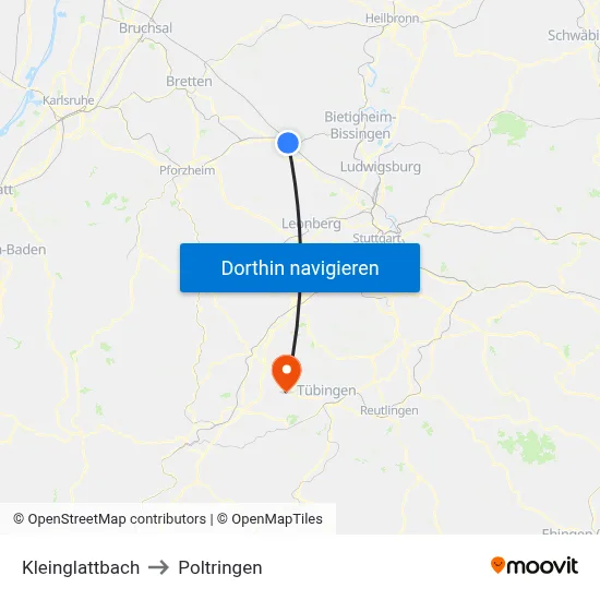 Kleinglattbach to Poltringen map