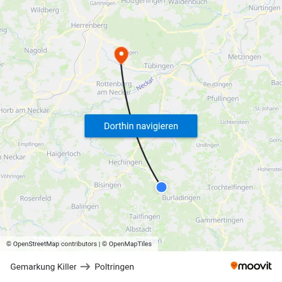 Gemarkung Killer to Poltringen map