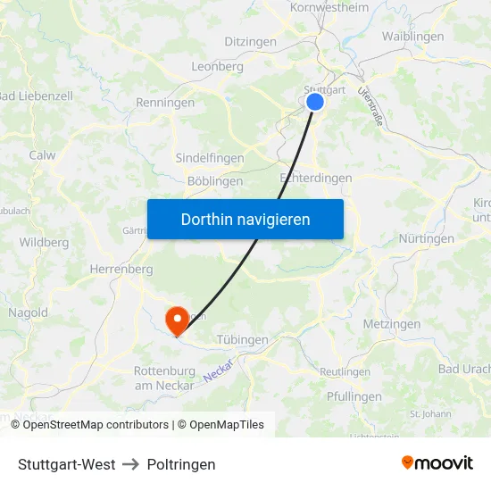 Stuttgart-West to Poltringen map
