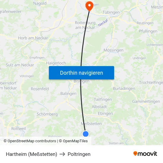 Hartheim (Meßstetten) to Poltringen map