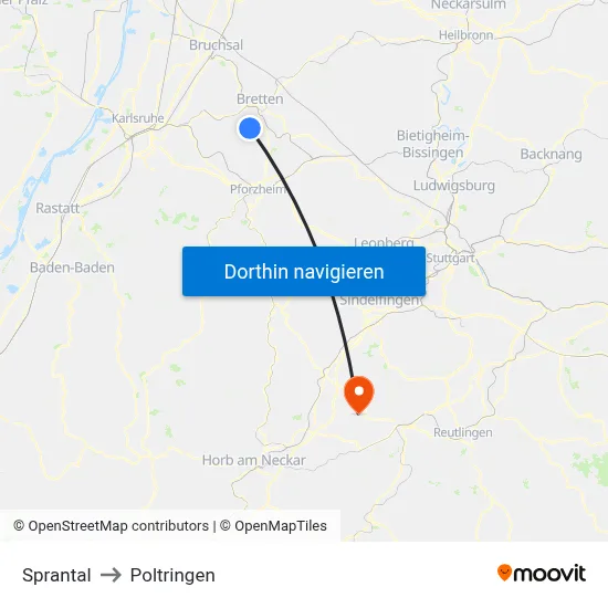 Sprantal to Poltringen map