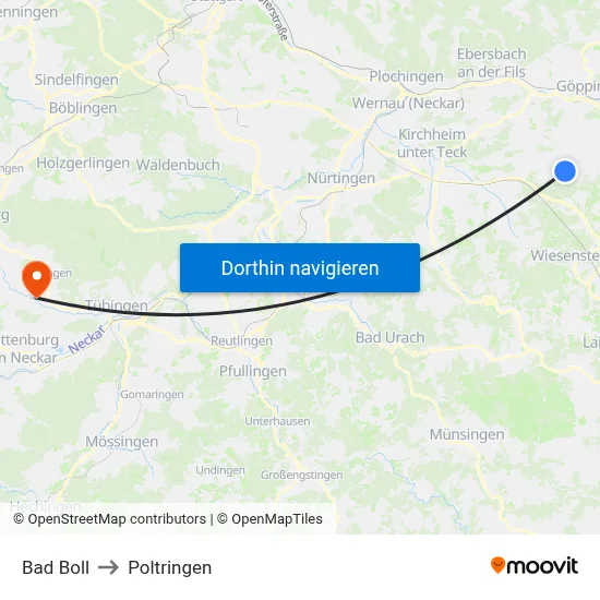 Bad Boll to Poltringen map