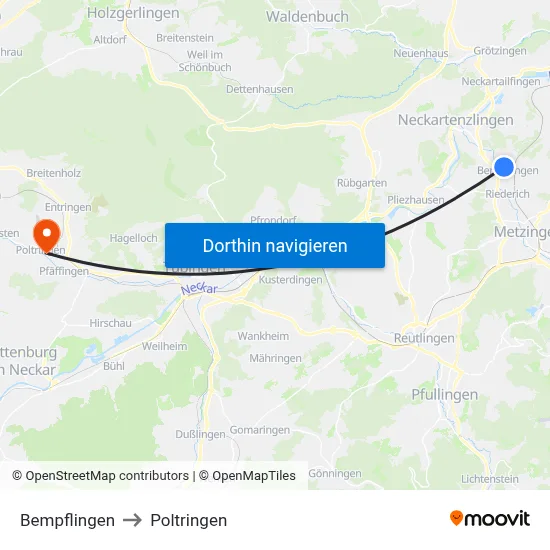 Bempflingen to Poltringen map