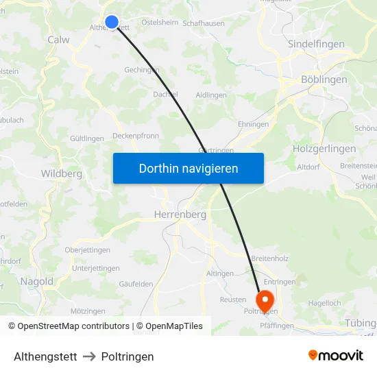 Althengstett to Poltringen map