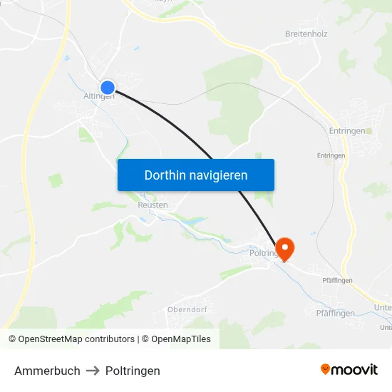 Ammerbuch to Poltringen map