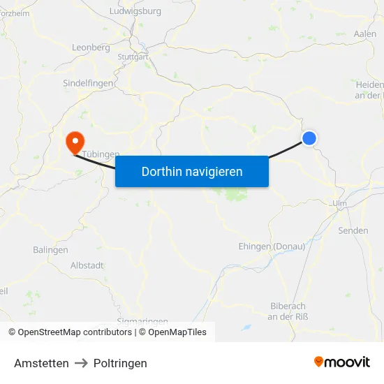 Amstetten to Poltringen map