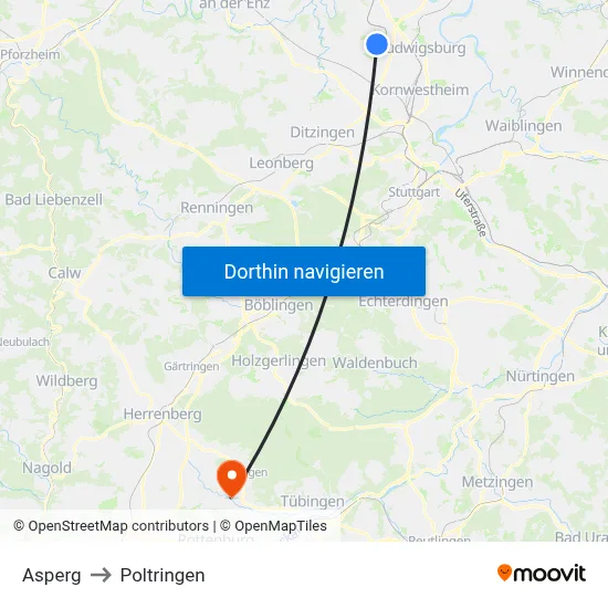 Asperg to Poltringen map