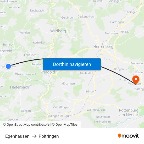 Egenhausen to Poltringen map