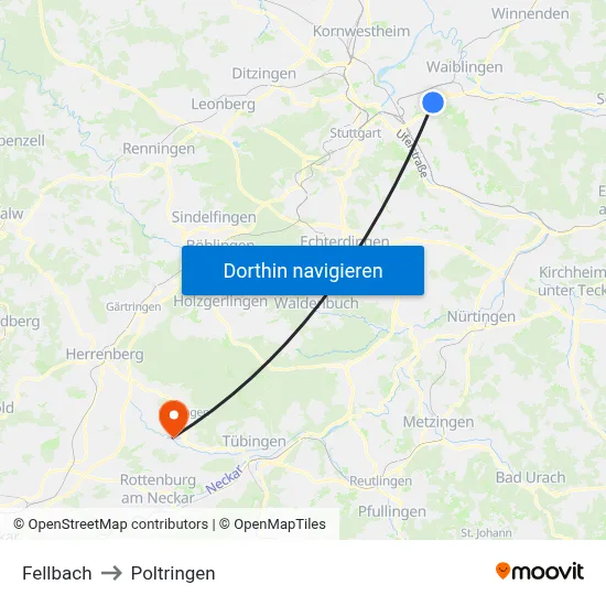 Fellbach to Poltringen map