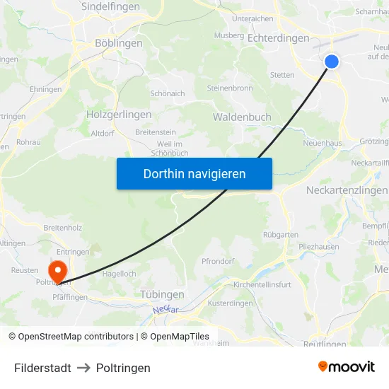 Filderstadt to Poltringen map