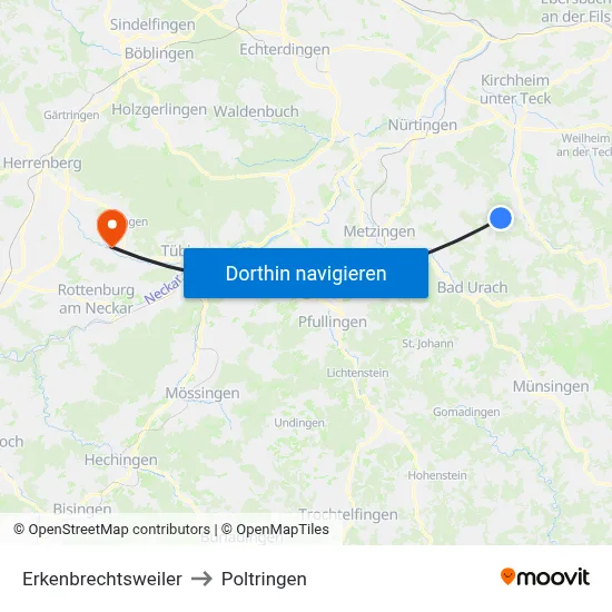Erkenbrechtsweiler to Poltringen map