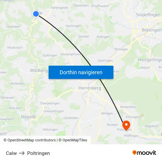 Calw to Poltringen map