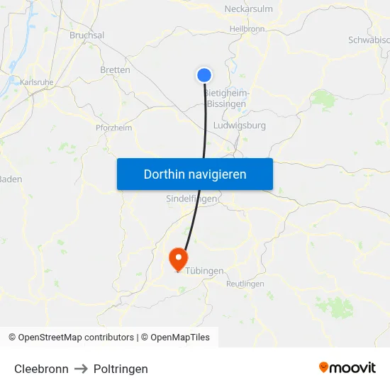 Cleebronn to Poltringen map