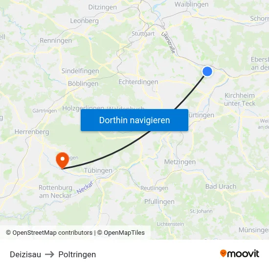 Deizisau to Poltringen map
