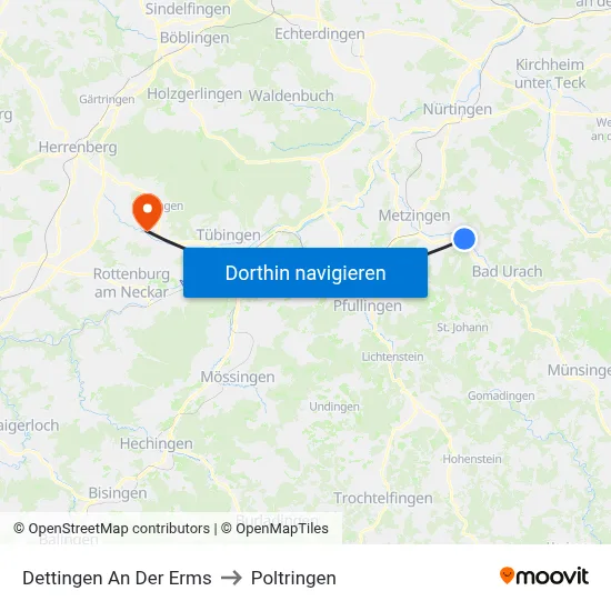 Dettingen An Der Erms to Poltringen map
