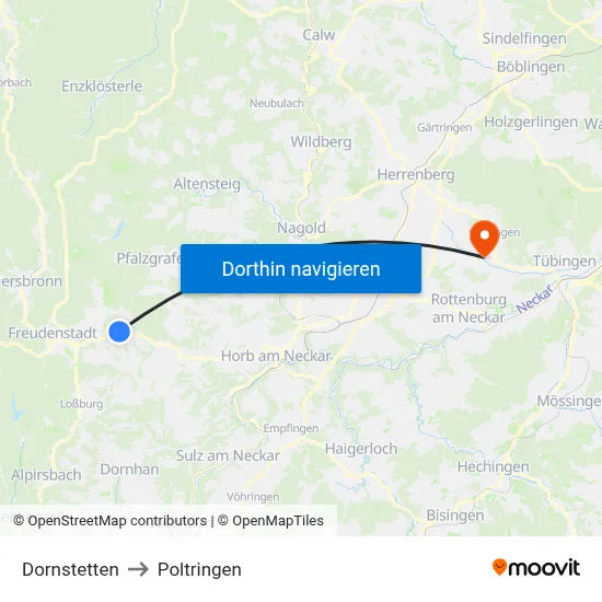 Dornstetten to Poltringen map